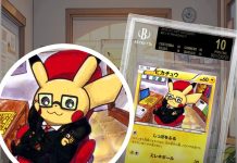 This 2015 XY Art Academy Pikachu was awarded exclusively to winners of the Pokémon Art Academy illustration contest. 100 copies of each winning design were produced, and they were never made available to the public. This particular copy features the fan-designed “Office Pikachu” artwork and has been graded BGS Pristine 10 Black Label.