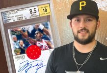 Chris Salcedo opened a 2000β01 Upper Deck box from eBay. 24 packs. 1 in 96 odds. Nothing earlyβthen near the end, a jersey card. Flip it over: Michael Jordan. Signed. /23. Sealed for 20+ years. Sold for $58,800.