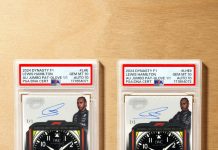 Let’s give this F1 collector the time of day. Graded sequentially at The National, these Lewis Hamilton Autograph Racing Glove Jumbo relic cards recorded PSA 10 grades like clockwork.